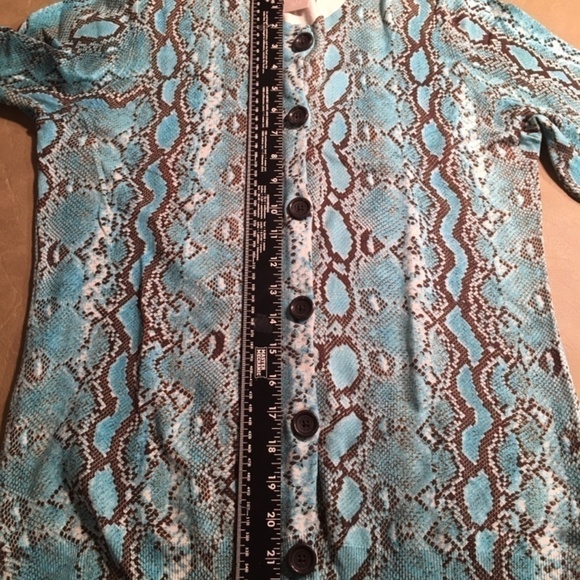 MICHAEL KORS Spring Summer CARDIGAN, NWOT, 3/4 Sleeves, AQUA/BROWN, Size L - Picture 7 of 8